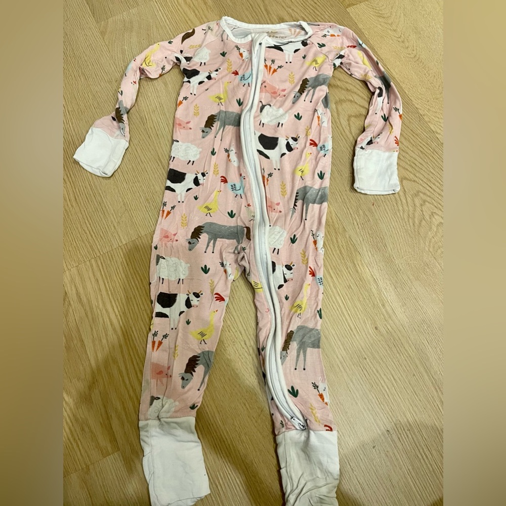 Little Sleepies Pink Farm Animals zippy 12-18mo